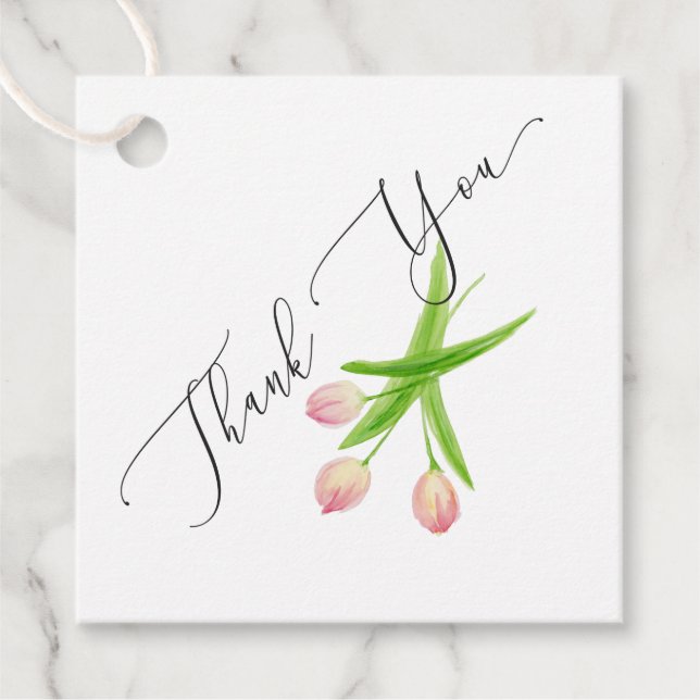 Étiquette de remerciement de mariage Tulipe Rose (Devant)