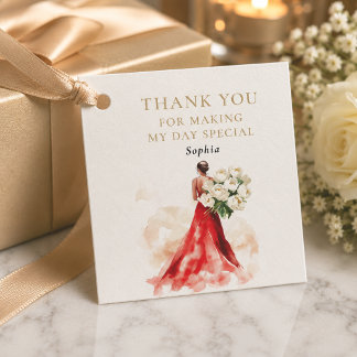 Étiquette de remerciement de robe rouge de luxe po