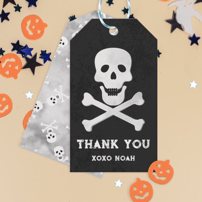 Étiquette de remerciement Halloween Crâne et Os (cute skull and bones thank you gift tag)