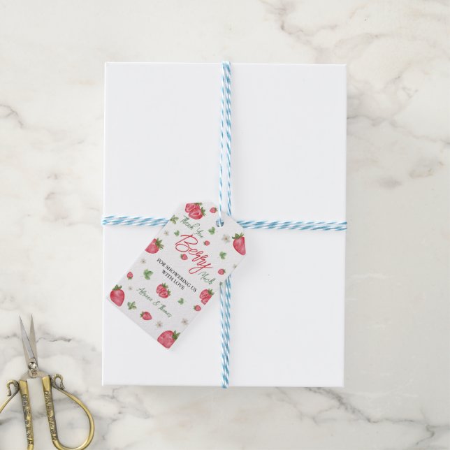 Étiquette de remerciement pour Baby Shower fraise (Avec de laficelle)