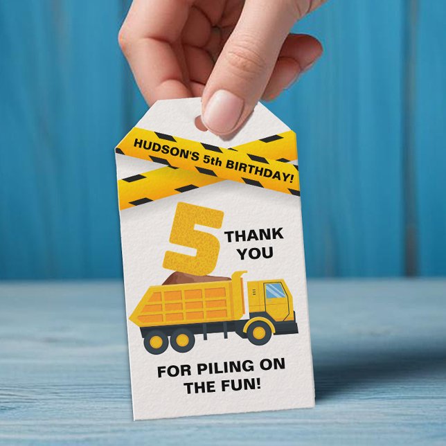 Étiquette de remerciement pour fête de constructio (Construction Vehicle Birthday Party Favor Tag)