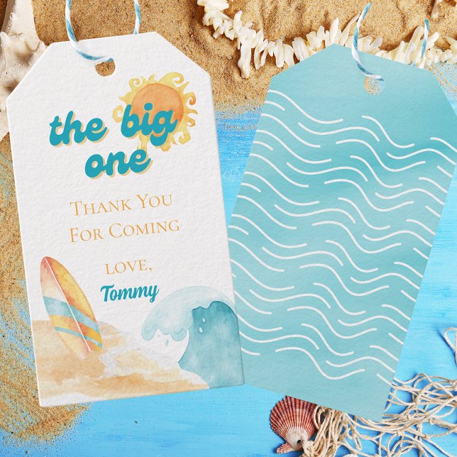 Étiquette de remerciement pour le 1er anniversaire (The Big One Beach 1st Birthday Thank You Gift Tag)