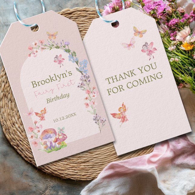 Étiquette de remerciement pour le premier annivers (Pink Fairy First Girl Birthday Favor Gift Tag
)