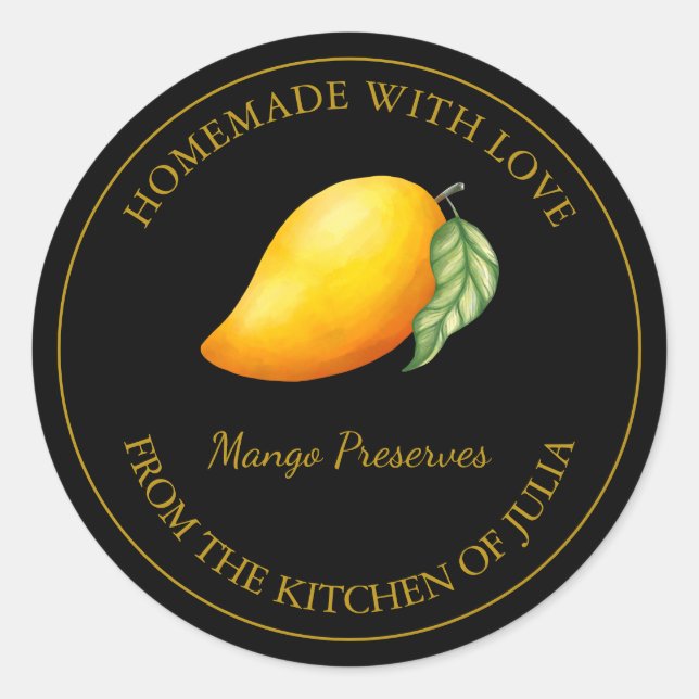 Étiquette de réserve de mangue maison or | Noir (Devant)