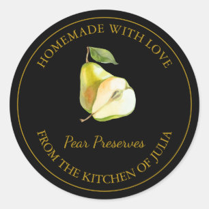 Étiquette de réserve de poires maison en or   Noir