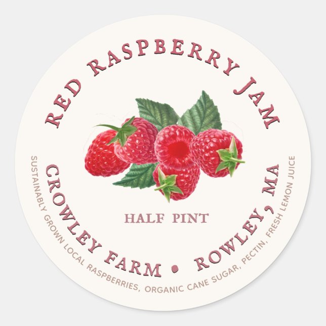 Étiquette de réserves de framboise rouge à croissa (Devant)