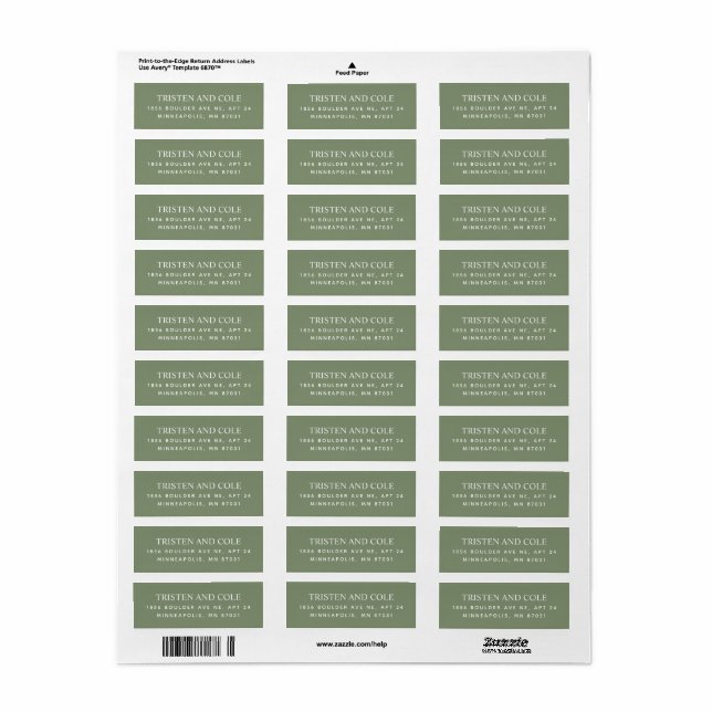 Étiquette de retour Adresse Élégante Classe Verte  (Feuille entière)