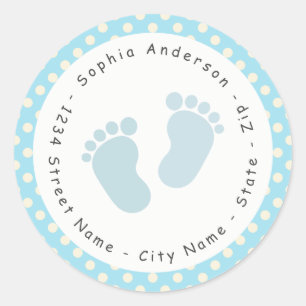 Étiquette de retour Baby shower empreinte bleue