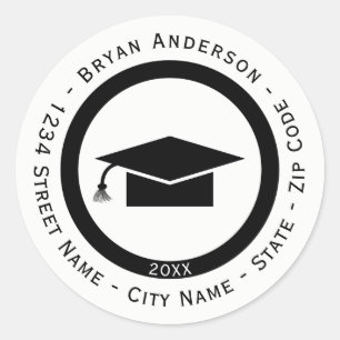 Étiquette de retour d'adresse de cap de graduation