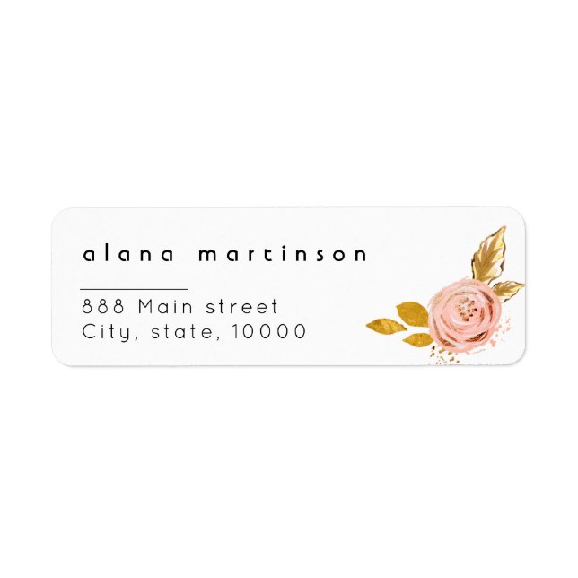 Étiquette de retour d'adresse de mariage floral or (Devant)
