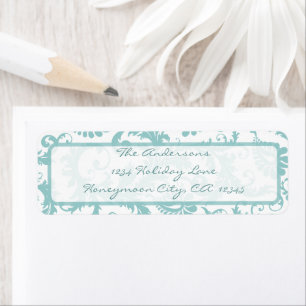 Étiquette de retour Damask Swirl Aqua Blue