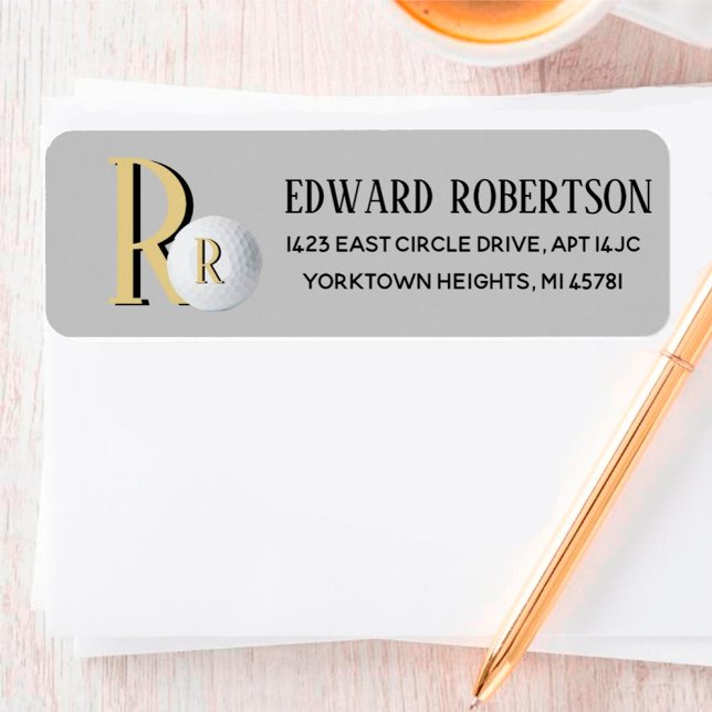 Étiquette de retour de balle de golf Monogramme pe (Créateur téléchargé)