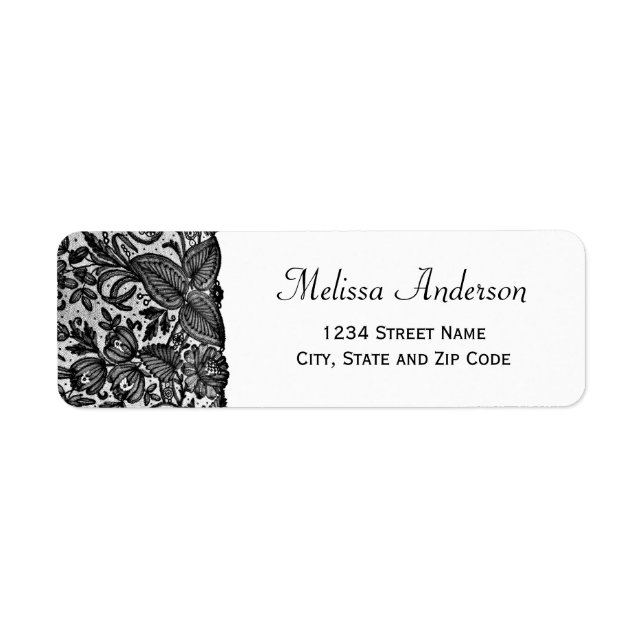 Étiquette de retour de dentelle noire florale (Devant)
