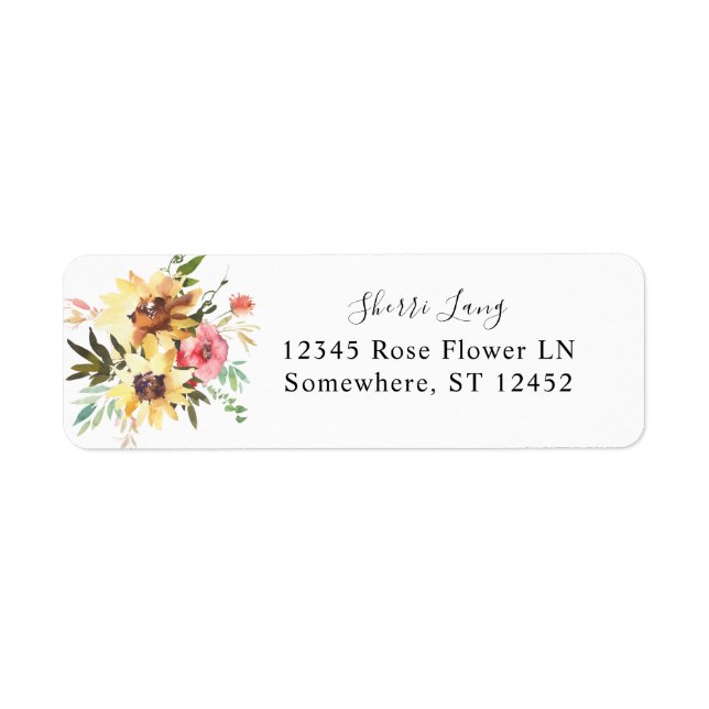 Étiquette de retour de fleurs de tournesol d'été (Devant)