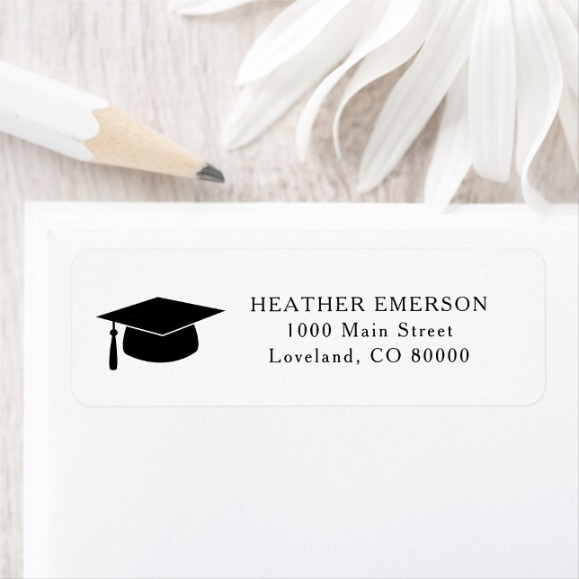Étiquette de retour de l'adresse de cap de graduat (Graduation Cap Return Address Label by Painted Paperie)