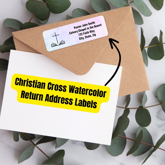 Étiquette de retour de l'aquarelle Christian Cross (Christian Cross Watercolor Return Address Label)