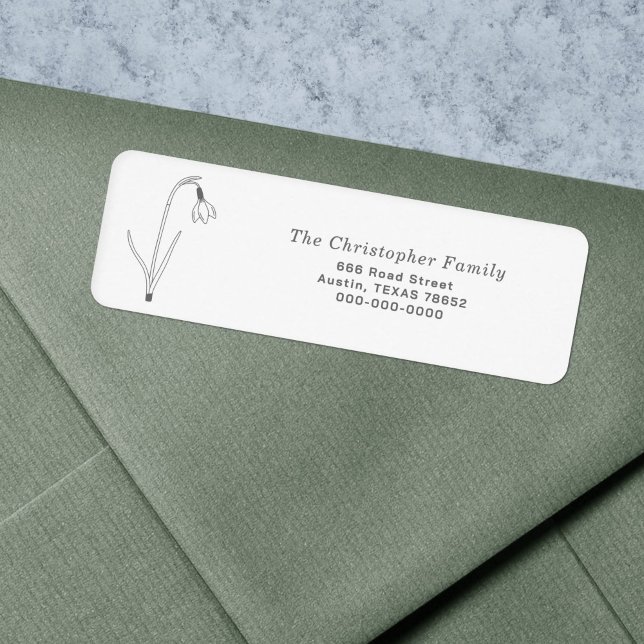 Étiquette de retour de l'art de ligne de neige (Snowdrop Line Art Flower Return Address Label)