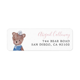 Étiquette de retour de l'ours en peluche rose