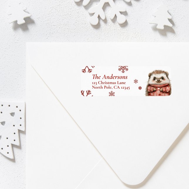 Étiquette de retour de Noël de Hérisson personnali (Personalized Hedgehog Christmas Return Label)