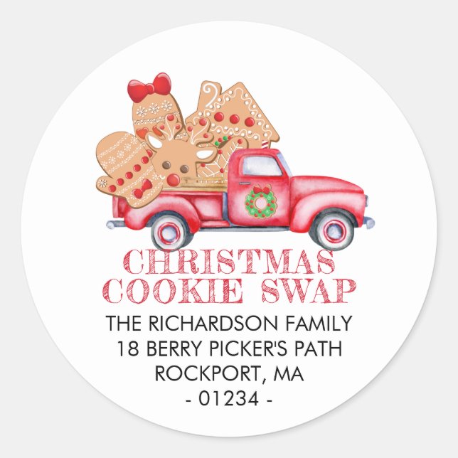 Étiquette de retour de Noël du camion rouge (Devant)