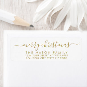 Étiquette de retour de Noël Gold White Script