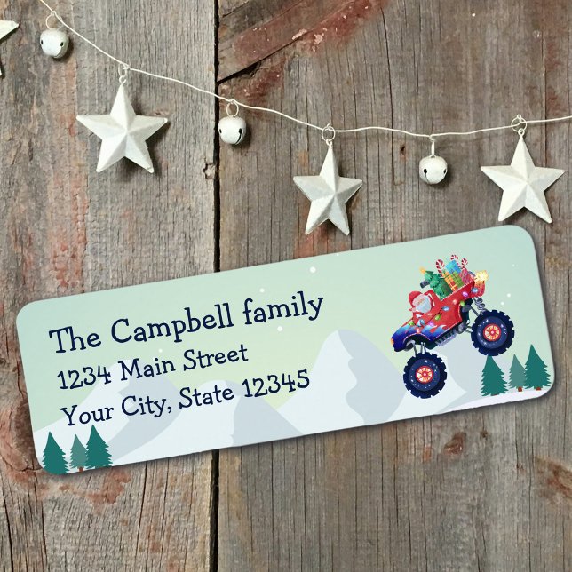 Étiquette de retour de Noël Monster Truck Père Noë (Créateur téléchargé)