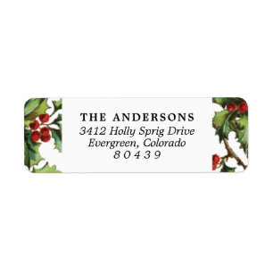 Étiquette de retour de Noël vintage Holly Frame