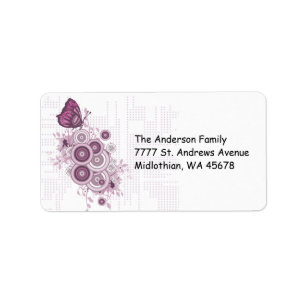 Étiquette de retour de papillon rose