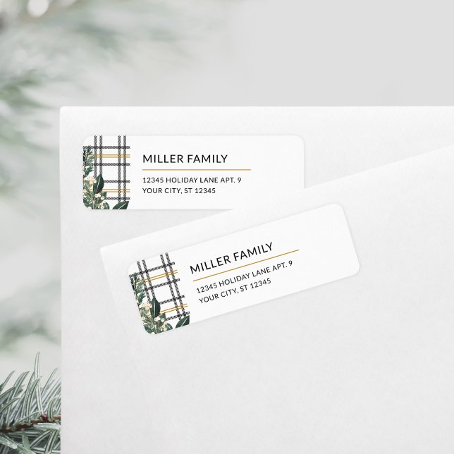 Étiquette de retour de vacances Rustic Plaid (Rustic Plaid Holiday Return Address Label)