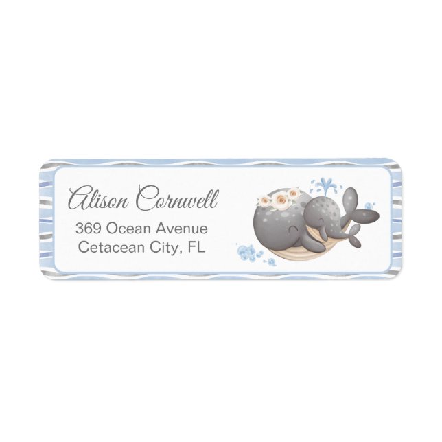 Étiquette de retour du Baby shower de baleine naut (Devant)