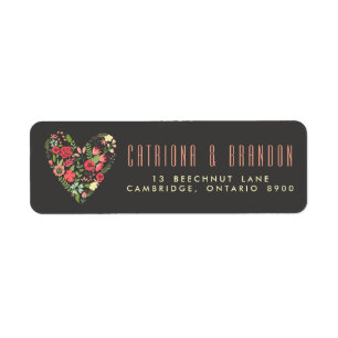 Étiquette de retour du coeur floral romantique