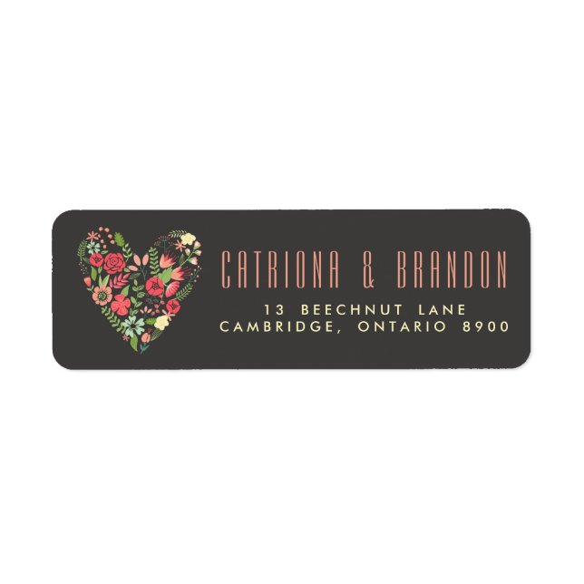 Étiquette de retour du coeur floral romantique (Devant)