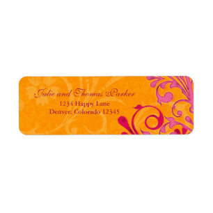 Étiquette de retour du Mariage Floral orange rose