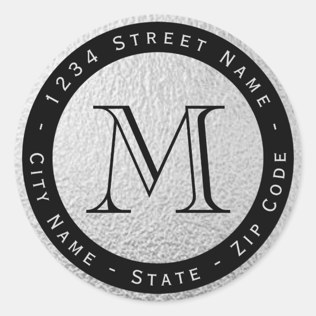 Étiquette de retour du monogramme à huile d'argent (Devant)
