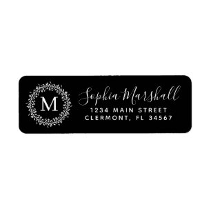 Étiquette de retour du Monogramme noir moderne