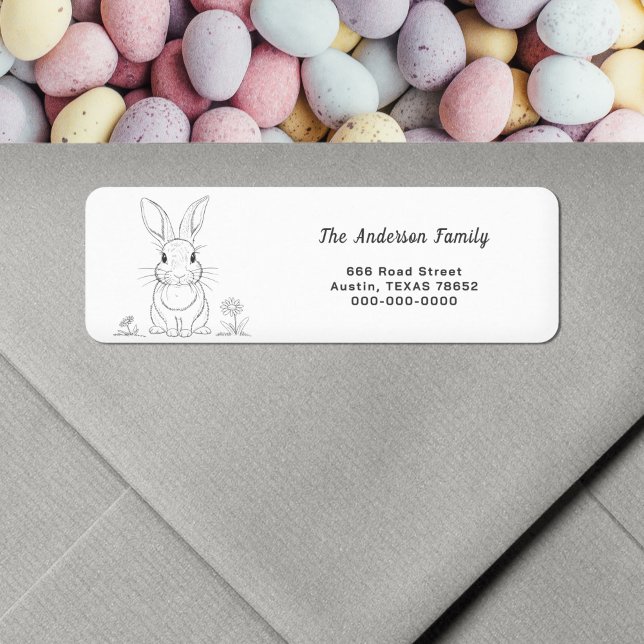 Étiquette de retour d'une ligne de lapin (Cute Rabbit Line Art Return Address Label)