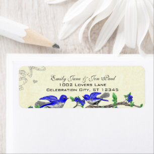 Étiquette de Retour Fleurs Bleu Royal Oiseau Gris 