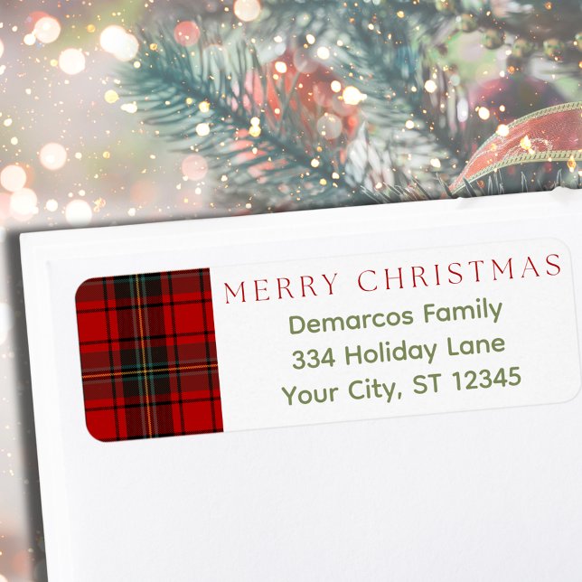 Étiquette de retour Joyeux Noël (Plaid Merry Christmas Return Address Label
)