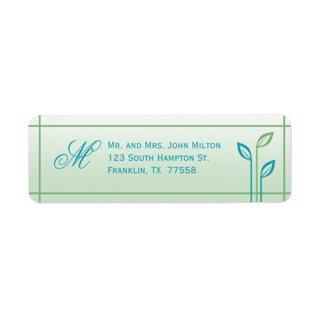 Étiquette de retour Mariage Feuille bleue et verte (Devant)