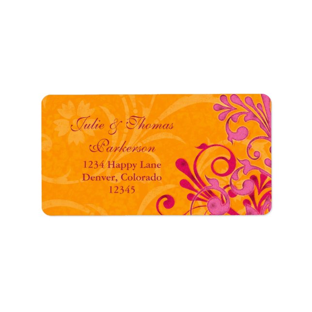 Étiquette de retour Mariage rose orange floral (Devant)
