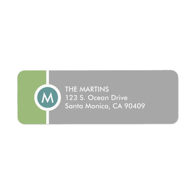 Étiquette de retour Monogramme moderne - Vert/Gris (Devant)