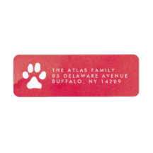 Étiquette de retour Pawprint Red Watercolor
