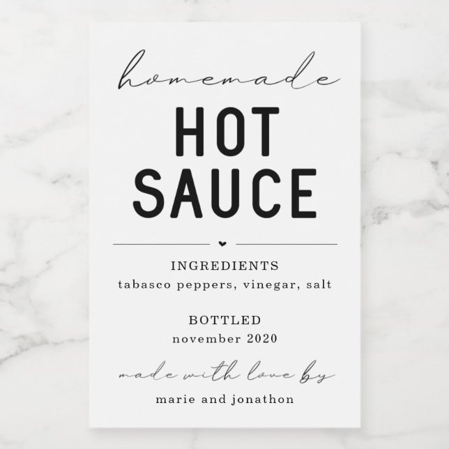 Étiquette de sauce chaude maison personnalisé (Étiquettes simples)