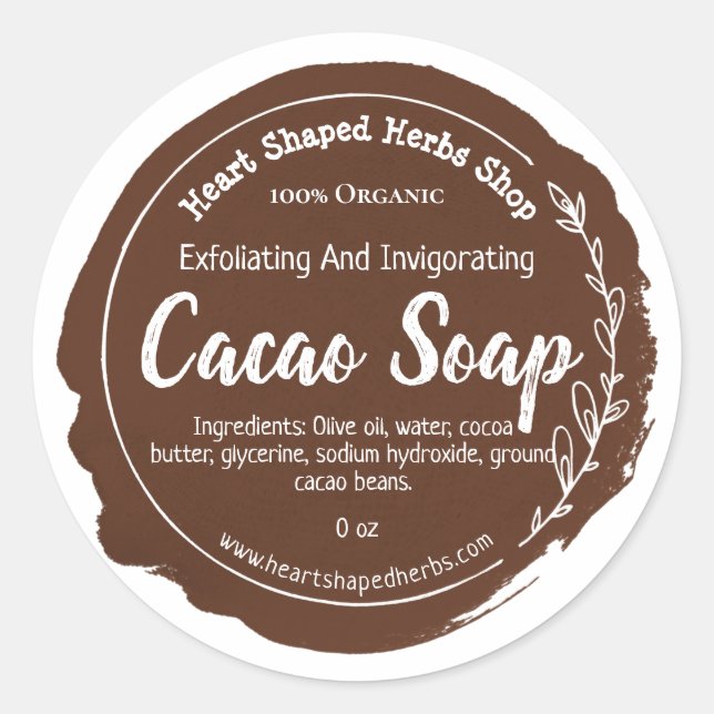 Étiquette de savon Cacao sur mesure (Devant)