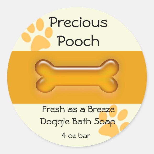 Étiquette de savon de chien - cercle orange (Devant)