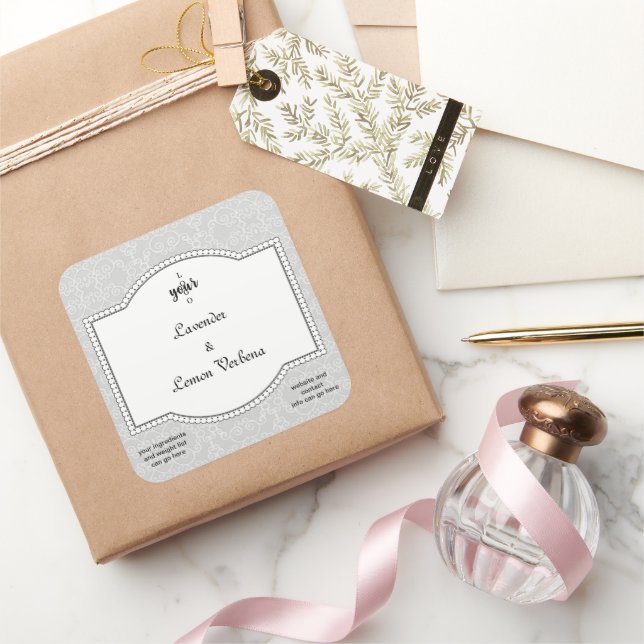 Étiquette de savon et de bougie en dentelle grise (Cadeaux)