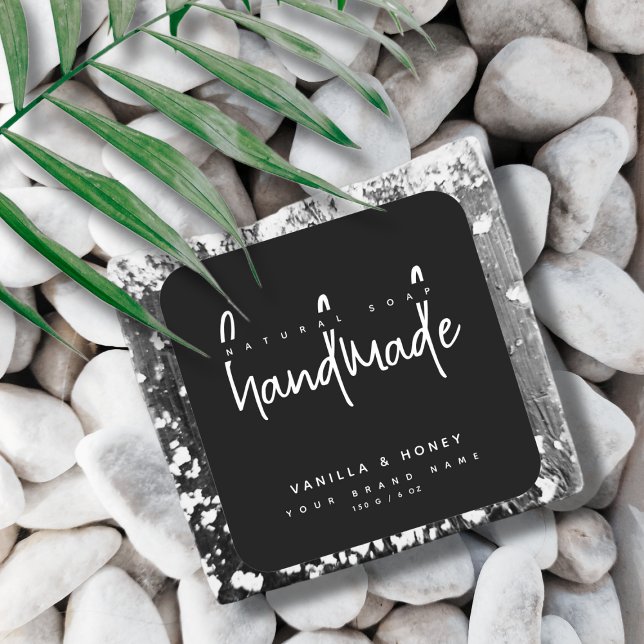 Étiquette de savon noir fait main minimaliste scri (Créateur téléchargé)