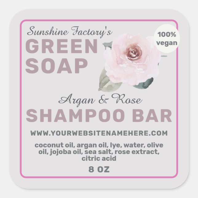 Étiquette de Shampoing Solide Rose Pastel (Devant)