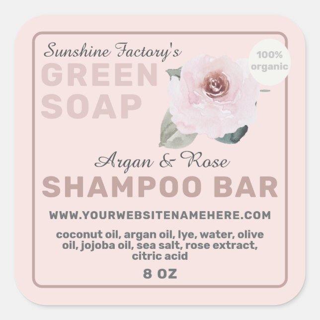 Étiquette de Shampooing Solide Blush Rose (Devant)