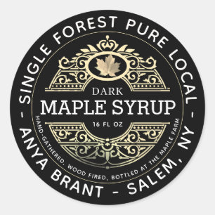 Étiquette de sirop d'érable à feuilles d'or à une 